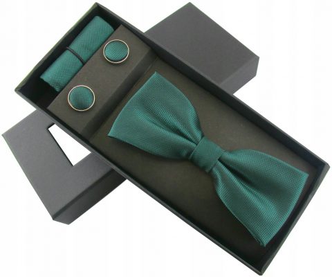 Męska muszka na wesele w kolorze butelkowej zieleni