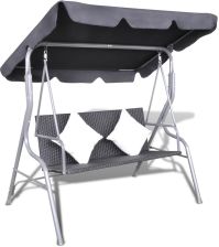 VidaXL rattanowa huśtawka ogrodowa z daszkiem (czarny)